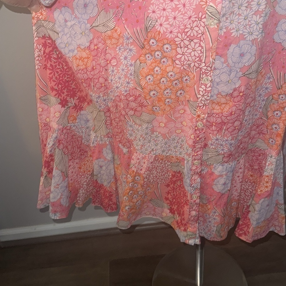 Talbots Pink Floral 100% Cotton Shirt Dress SZ 4 - Picture 4 of 9